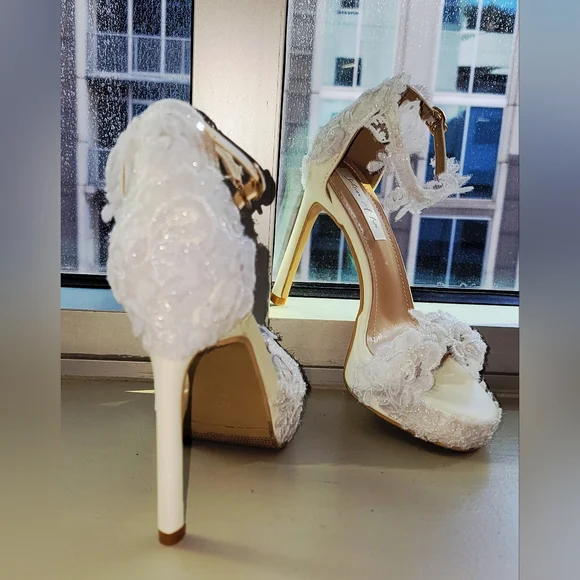 CUSTOM ORDER - White Embroidered Beaded Lace Heels